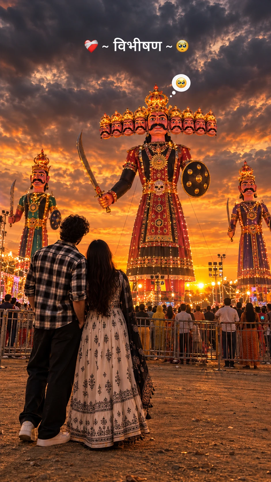Dussehra Couple Photo With Ravana Effigy (ChatGPT AI Prompt)